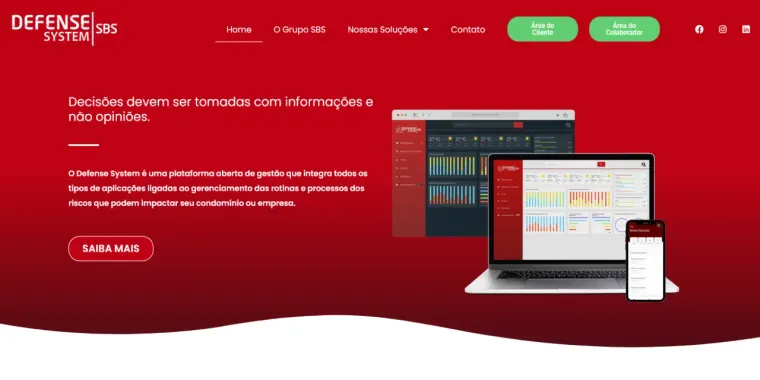 Plataforma Defense System, case de web design da Café e Criar