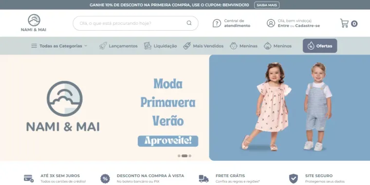 Loja virtual Nami & Mai, case de e-commerce da Café e Criar