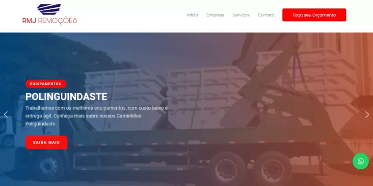 Site e logomarca da RMJ Remoções, case da Café e Criar